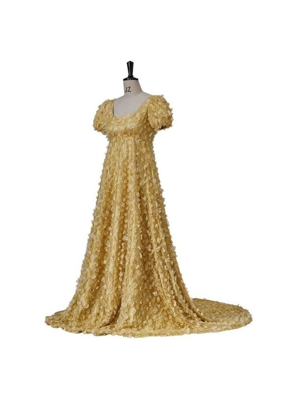 Daphne Regency Dress Gold Embroidered Empire Waist Gown Bridgerton Inspired XXL